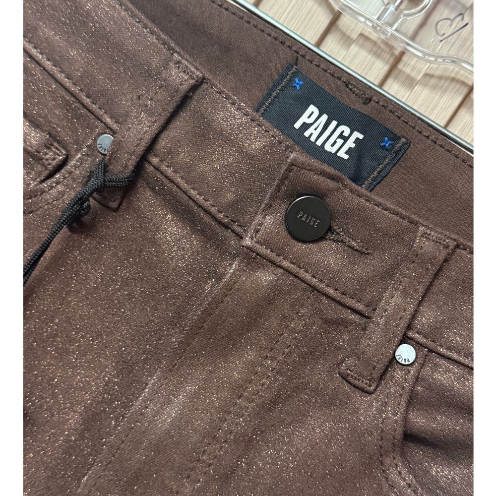 PAIGE Claudine Bronze Shimmer Luxe Coating Ankle Flare Jeans Size 26 - Picture 6 of 16
